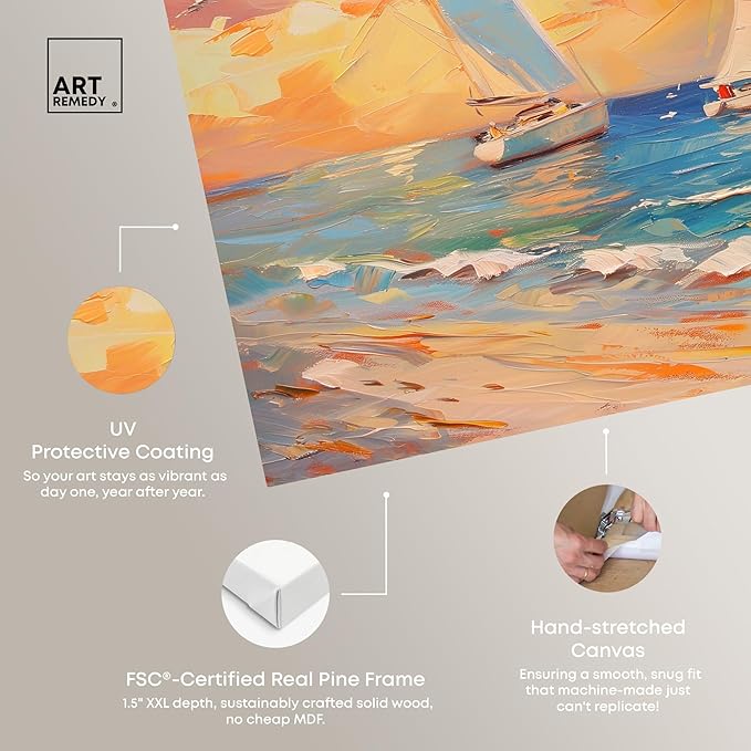 Art Remedy Sailboats In The Sunset Gallery Wrapped Sailing 1 Piece Canvas Wall Art, 20" x 20", Gallery Wrapped