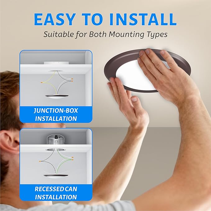 ECOELER LED Flush Mount Ceiling Light, 5/6inch Dimmable Surface Mount Disk Downlight, 16.5W 1100Lm, 3000K Warm White, LED Recessed Retrofit Ceiling Lights Fixture for Bathroom, Kitchen, Closet, 4 Pack