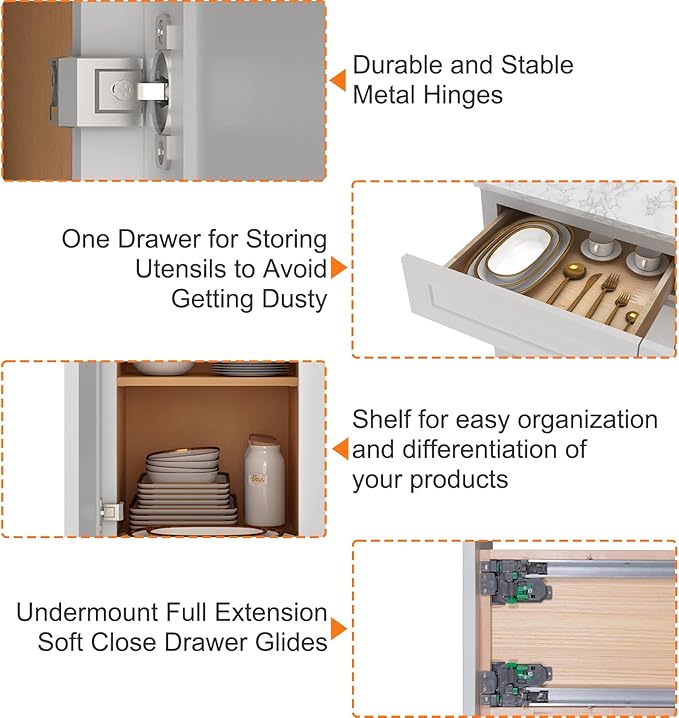 LOVMOR Kitchen Base Cabinets, Sideboard Storage Cabinet, Entryway Cabinet with 1-Drawer & Adjustable Shelf, 18" W X 24" D X 34-1/2"H (Light Gray)