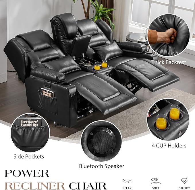 Oprisen Loveseat Power Recliner Sofa Couch Electric Reclining Sofa Chair for Living Room with Multi-Function Console/Cup Holders/LED Ambient Light