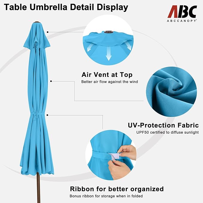 ABCCANOPY 11ft Scalloped Patio Umbrella, Outdoor Table Umbrella with Tilt and Crank, Fiberglass Ribs Deck Umbrella for Patio, Pool, Garden, Picnic (Turquoise)
