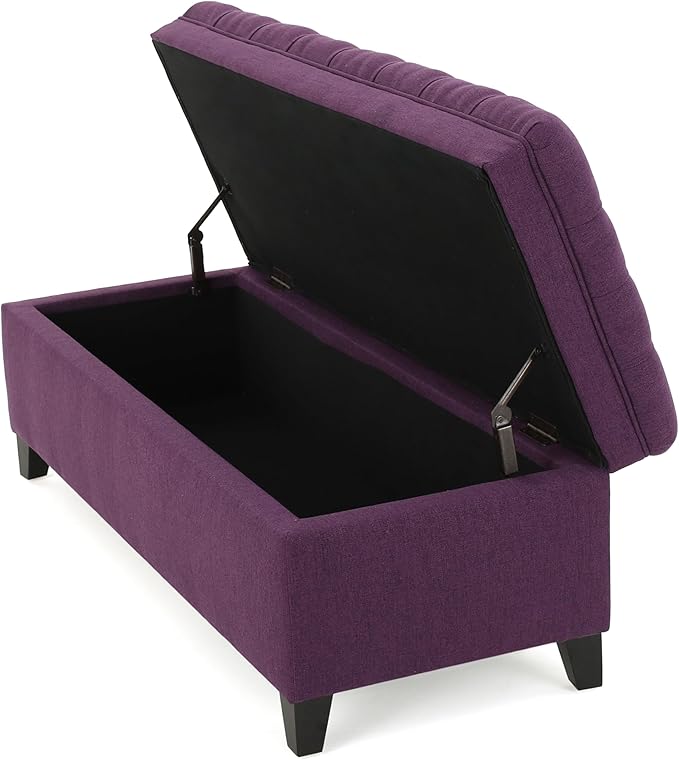 Ball & Cast 50" Button Tufted Upholstered Entryway Storage Bench, Padded Bed of End Ottoman Stool w/Safety Hinges&Spacious Storage&Wood Legs, Longer&Wider-Benches for Living Bedroom Kitchen, Purple