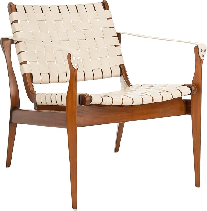Safavieh Couture Collection Dilan White and Light Brown Leather Safari Chair
