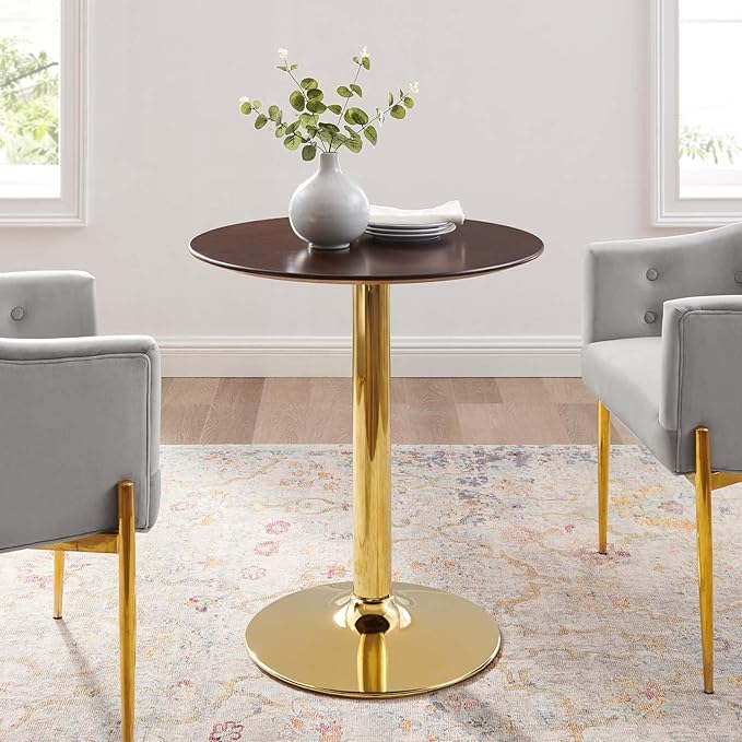 Modway Verne Round Wood Grain 28" Dining Table in Gold Cherry Walnut