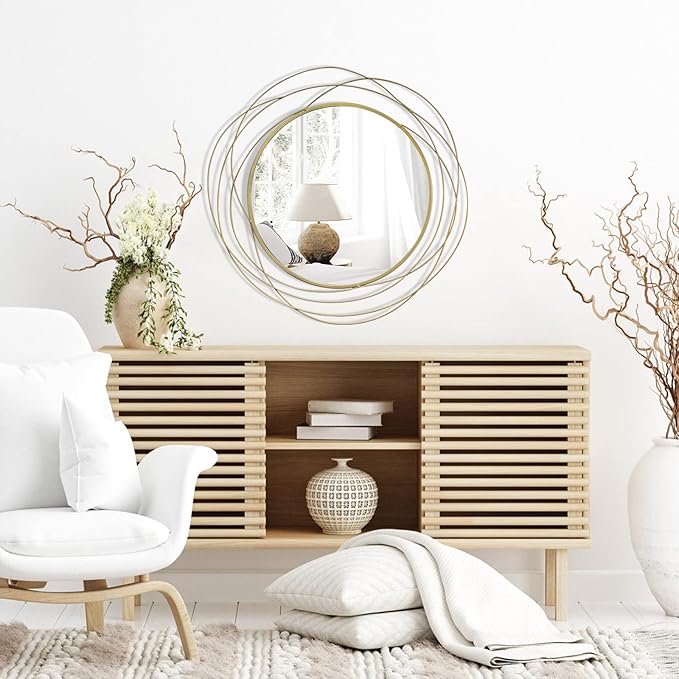 Round Wall Mirror - 26.8" Large Gold Circle Mirror for Wall with Art Decorative Durable Metal Frame, Modern Hanging Mirror for Bathroom Over Sink, Bedroom, Entryway, Vanity or Living Room