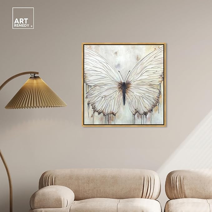 Art Remedy Neutral Beauty Chic Farmhouse Canvas Wall Art, Gold Floater Frame, 30"x30"