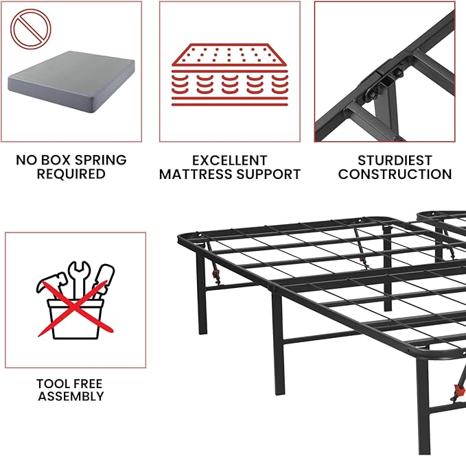 Golden Gate Beds Foldable Metal Bed Frame – Sturdy Iron Platform, No Box Spring Needed, Portable & Collapsible, Easy Assembly, Noise-Free, Under Bed Storage – U.S. Standard Size (Black)