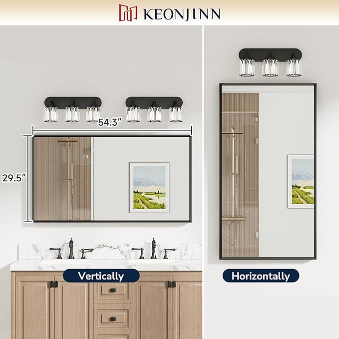 Keonjinn 55 x 30 Inch Brushed Nickel Bathroom Mirrors for Over Sink, Beveled Rectangle Framed Mirrors for Wall, Farmhouse Bathroom Vanity Mirror, Tempered Glass, Square Corner