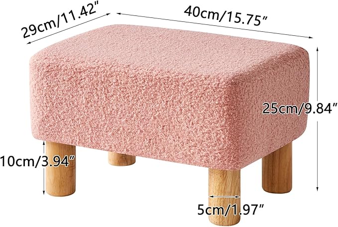 YMYNY Ottoman, Modern Footrest with Soft Padded Seat, Foot Stool with Wood Legs, Small Square Pouf Under Desk for Living Room Bedroom Office 15.74" D×11.41" W×9.84" H Pink UHBD030P