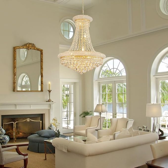 Gold Modern Crystal Chandeliers Diameter 23.6" Empire Crystal Chandeliers, 11-Lights Foryer Chandelier for High Ceilings Living Dining Room Entryway Hallway