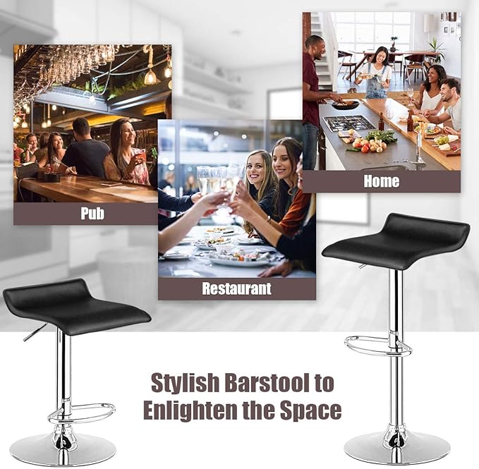 COSTWAY Bar Stools Set of 4, Modern Swivel Contemporary barstools with Adjustable Height, Footrests, Chrome Hydraulic PU Leather Backless Bar Chairs for Kitchen Island Cafe Pub, Black
