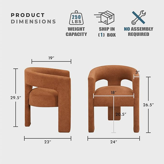 Lexicon Modern Boucle Upholstered Dining Chairs Set of 2, Curved Backrest Accent Chair with Plywood Frame and Plush Seat, for Dining Room, Home Office, No Assembly Required, Orange