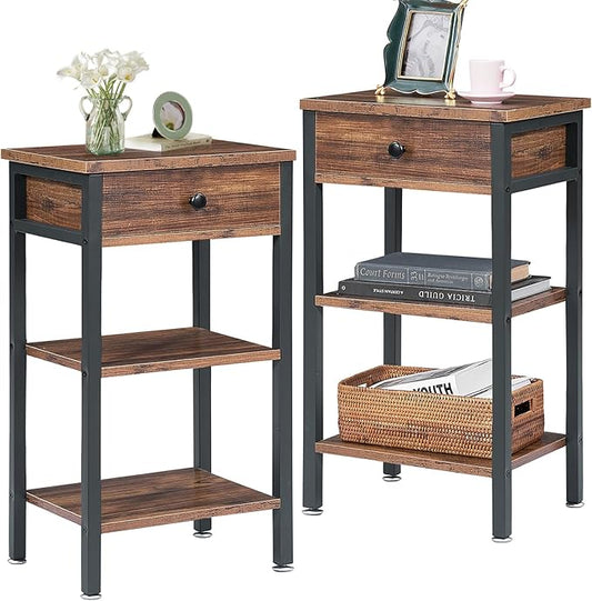 VECELO Modern Nightstand Set 2,27.6 Inch Tall Bedside Table with Drawer and Storage Shelf,Solid Wood Night Stand Bedroom Furniture for Living Room, Bedroom, Entryway