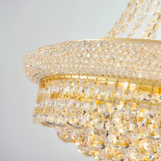 Gold Modern Crystal Chandeliers Diameter 23.6" Empire Crystal Chandeliers, 11-Lights Foryer Chandelier for High Ceilings Living Dining Room Entryway Hallway