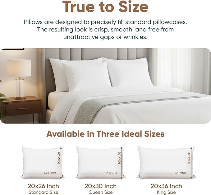 Pillowflex Synthetic Down Sleeping Pillows - King Size - Medium Firmness for Back, Side & Stomach Sleepers - Ideal for King, & California King Size Beds - Comfortable Pillow for Sleeping