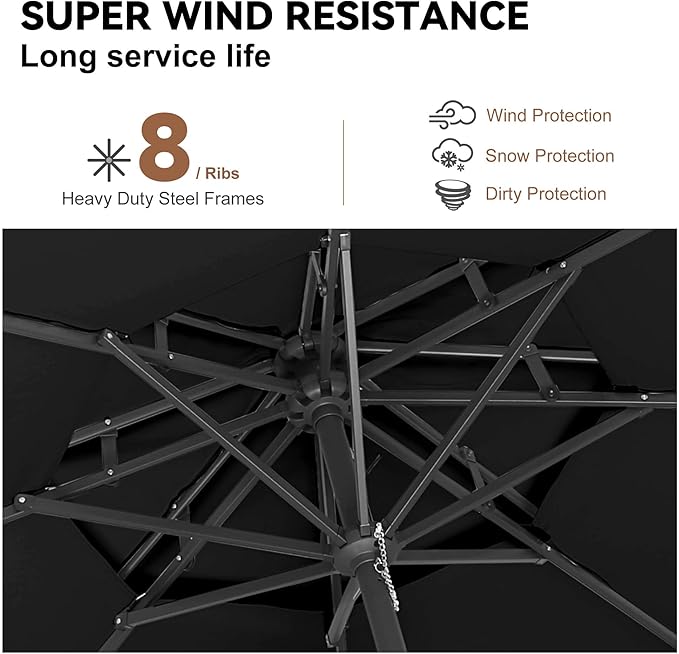 9ft Outdoor Patio Umbrella - 2-Tier Table Umbrella Waterprool UV Protection, Sombrillas de Patio with Push Button Tilt, Sun Umbrella for Pool, Porch, Garden, Backyard (Black)