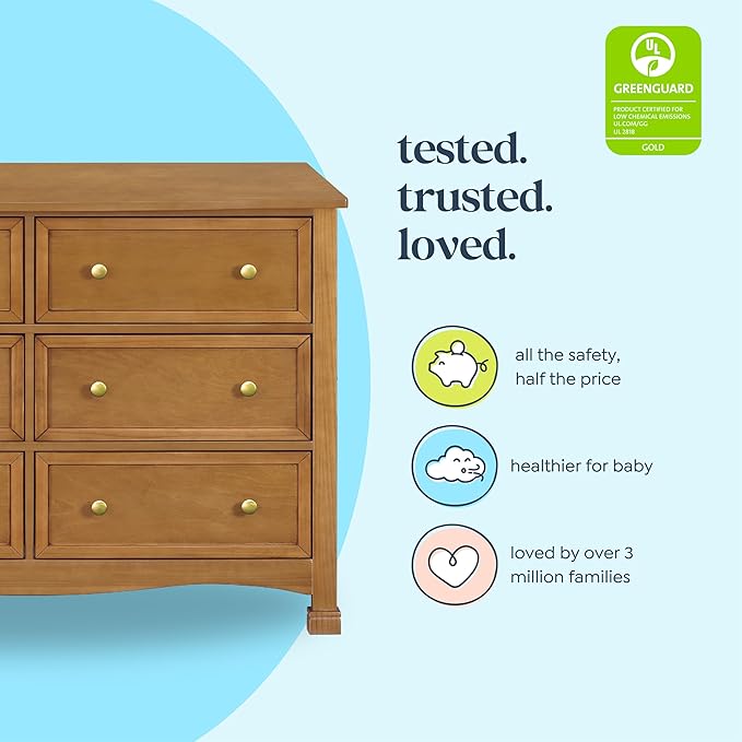 DaVinci Kalani 6-Drawer Baby Dresser for Nursery - Wooden Double Chest of Drawers for Kids, Boys & Girls - Multi-Purpose Storage Dresser for Bedroom, Living Room & Hallway - Easy to Assemble, Chestnut