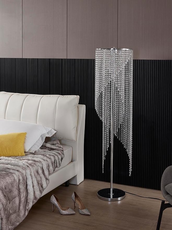 Crystal Floor Lamp, Elegant Rain Lamp, Modern Lava Lamp for Living Room, Bedroom, Girls Room, Silver Chrome
