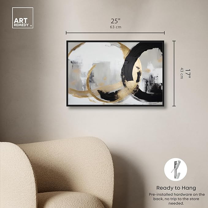 Art Remedy Another Dimension Canvas Modern Black White Abstract Wall Art, Black Frame, 24" x 16"
