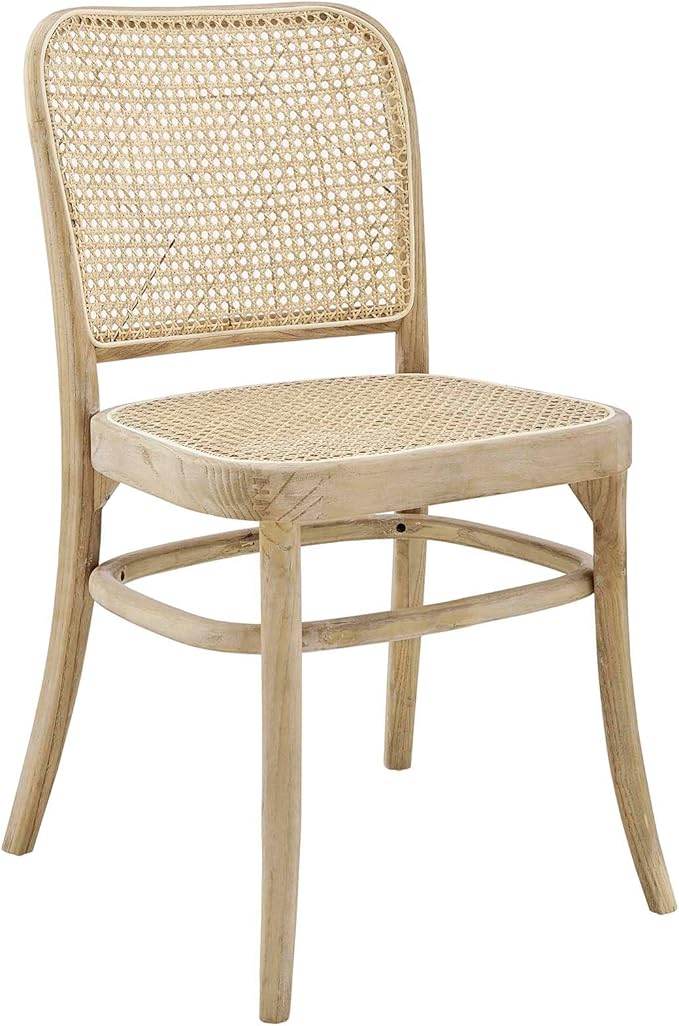 Modway Winona Elm Wood Cane Rattan Seat, Dining Side Chair, Gray