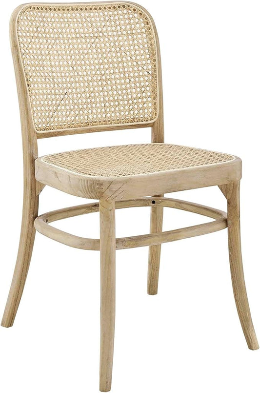 Modway Winona Elm Wood Cane Rattan Seat, Dining Side Chair, Gray
