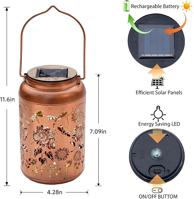 2pack Solar Lanterns Lights Outdoor Hanging Lantern Waterproof Metal LED Dragonfly Christmas Decor Gifts for Women Men Mom Grandma Solar Light for Garden,Yard,Patio, Lawn,Pathway,Landscape