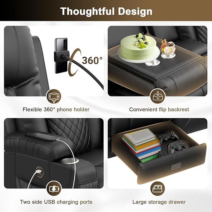 YONISEE 3 Seat Recliner Sofa with Flip Backrest Design, Loveseat Reclining Sofa with Storage Drawer, USB Ports, 2 Cell Phone Holder, Loveseat Recliner Couch for Living Room