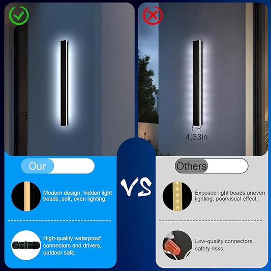 Modern Outdoor Wall Lights - 70.8inch Black Exterior Light Fixtures Wall, Porch Lights Outdoor Wall Sconce, Patio Long Strip Wall Light Fixtur Outside for Garage, House