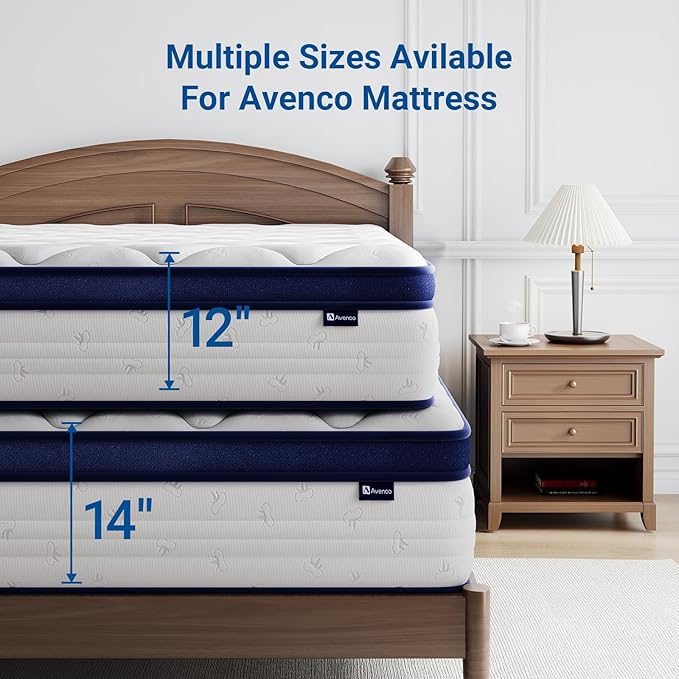 Avenco Queen Size Mattress, 10 Inch Queen Mattress with Individually Smarts Pocket Springs for Back Pain Relief, Hypoallergenic Fabric Box Spring No Need, Mattresses in a Box Medium Plush Support
