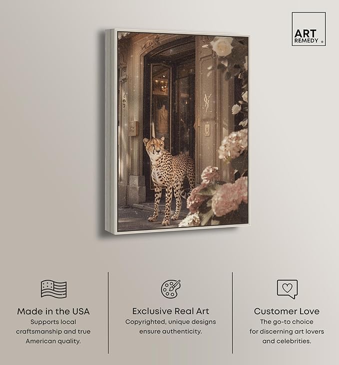 Art Remedy Cheetah at the Store Canvas Fashion Designer Wall Art, Silver Frame, 36" x 54"