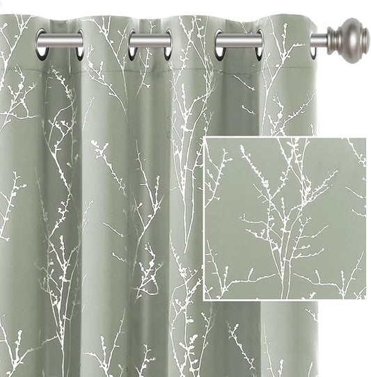 H.VERSAILTEX Blackout Curtains for Bedroom Foil Print Twig Tree Branch Thermal Insulated Grommet Curtain Drapes Light Blocking Thick Soft Window Curtains for Living 52 x 96 Inch, 2 Panels, Sage