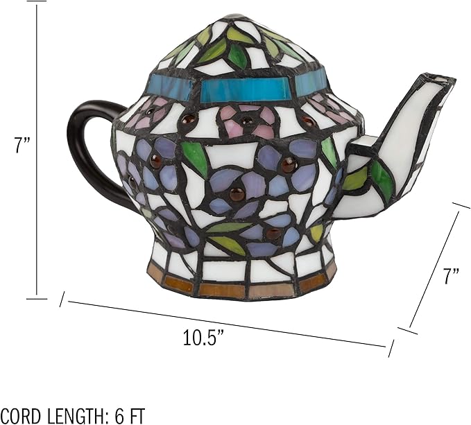 Teapot Lamp-Tiffany Style Stained Glass Table or Desk Light LED Bulb Included-Vintage Look Colorful Accent Décor for Home or Office by Lavish Home