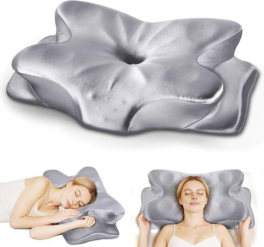 CCidea Bed Pillow for Sleeping, Ergonomic 50D Memory Foam Pillow, Adjustable Dual Height Support Pillow for Side Back Stomach Sleepers, Satin Cooling Breathable Pillowcase, US Patent, Odorless