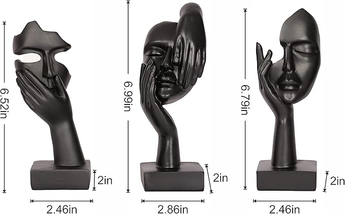 3 Piece Thinker Statue Black Home Decor Abstract Face Sculpture Resin Thinker Figurines for Desktop Office Desk Living Room Table Collection Figurine Decoration Bookshelf Decorative Objects
