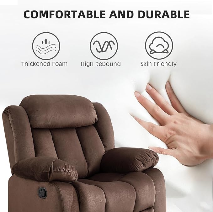 EBELLO Manual Reclining Sofa Set, Classic Recliner Sofa with Overstuffed Arms and Backrest, Include 1 Recliner Chair, 1 Loveseat Couch, Brown