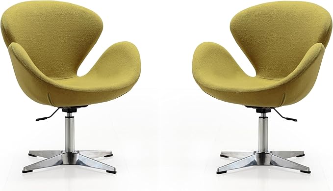 Manhattan Comfort Raspberry Adjustable Swivel Accent Chair Set of 2 with 360° Turn, Polished Chrome Base, Modern Retro Design, Ideal for Living Room and Home Office, Green Wool Blend
