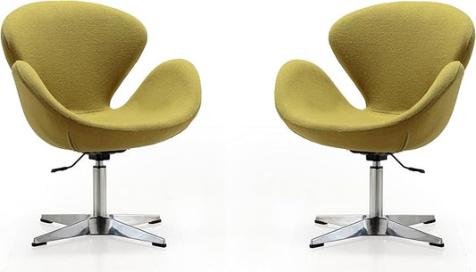 Manhattan Comfort Raspberry Adjustable Swivel Accent Chair Set of 2 with 360° Turn, Polished Chrome Base, Modern Retro Design, Ideal for Living Room and Home Office, Green Wool Blend