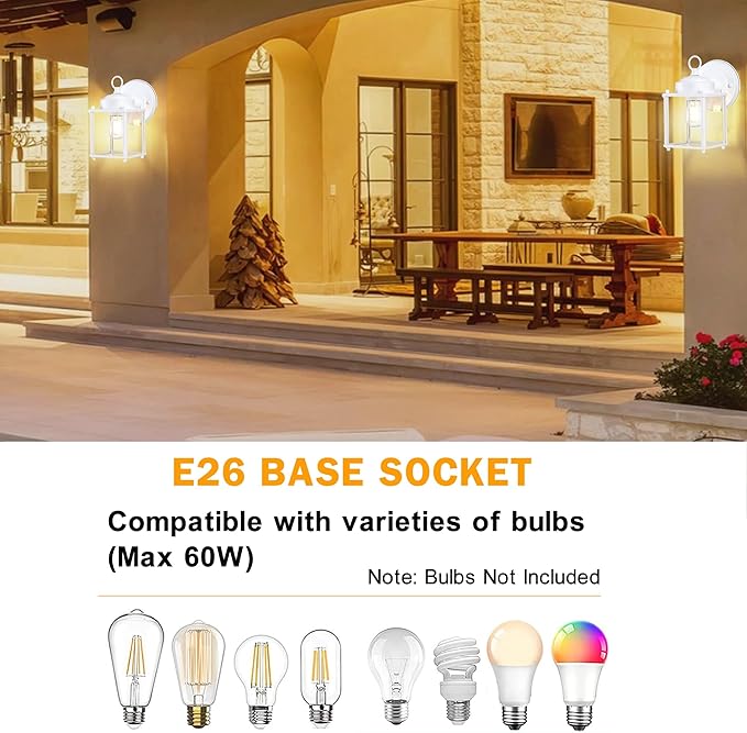 Outdoor Wall Lantern, Exterior Waterproof Wall Sconce Light Fixtures, White Front Porch Lights with Clear Glass, Anti-Rust Metal Outside Lighting Fixture for House Doorway Garage, 4-Pack