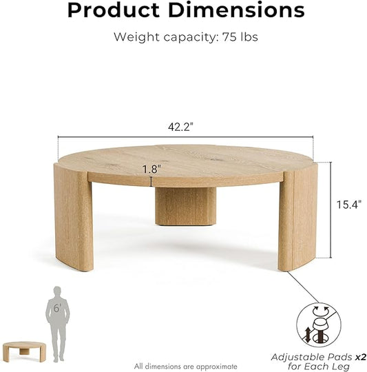 Furniture of America Carys Modern Solid Wood 42-inch Round Coffee Table with Plinth Base, Living Room Furniture, Home Office, Oak