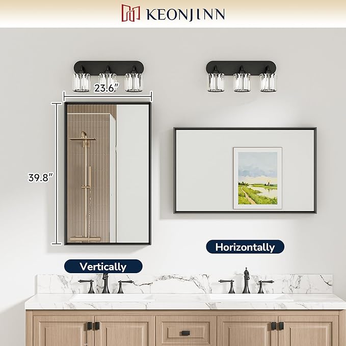 Keonjinn 40 x 24 Inch Brushed Nickel Bathroom Mirrors for Over Sink, Beveled Rectangle Framed Mirrors for Wall, Farmhouse Bathroom Vanity Mirror, Tempered Glass, Square Corner