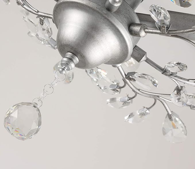 SEOL-Light 24.5" Dia 4-Light Frozen Crystal Branch Close to Ceiling Light Silvery Grey Flush Mount Fixture,E12,160W, Chandeliers for Bedroom,Living Room,Entryway;