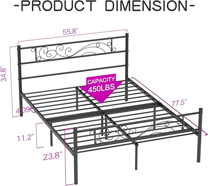 Weehom Metal Bed Frame with Headboard and Footboard Mattress Foundation No Box Spring Needed Full Platform Bed, Black