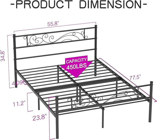 Weehom Full Size Platform Bed with Unique Flower Design Mattress Foundation Strong Metal Slats Support,Easy Assembly Black