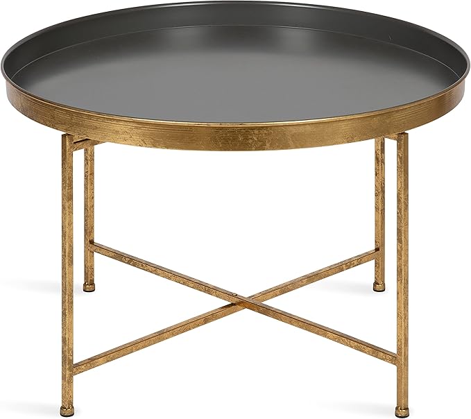 Kate and Laurel Celia Modern Coffee Table; 28 x 28 x 19; Gray and Gold; Glamorous Folding Metal Table for Storage and Display