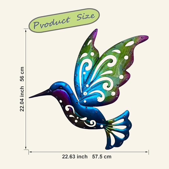WAIU Solar LED Light Hummingbird Metal Outdoor Wall Outside Decorations for Yard, Hummingbird Ornament Metal Yard Art Wall Patio Backyard Garden Decor for Outside