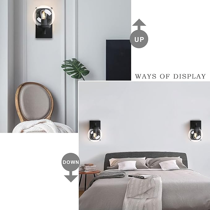 Pathson Vintage Hardwired Wall Sconce, Industrial Bathroom Vanity Light with Globe Glass, Indoor Wall Lamp Fixtures for Hallway Kitchen Bedroom