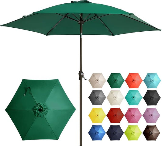 Ayge 7.5FT Large Outdoor Patio Umbrella Market Table Umbrella-UV Resistant, Easy Push Button Tilt and Crank, 6 Sturdy Fiberglass Ribs Heavy-Duty Pool Umbrella for Deck, Backyard,Garden, Yard,Green