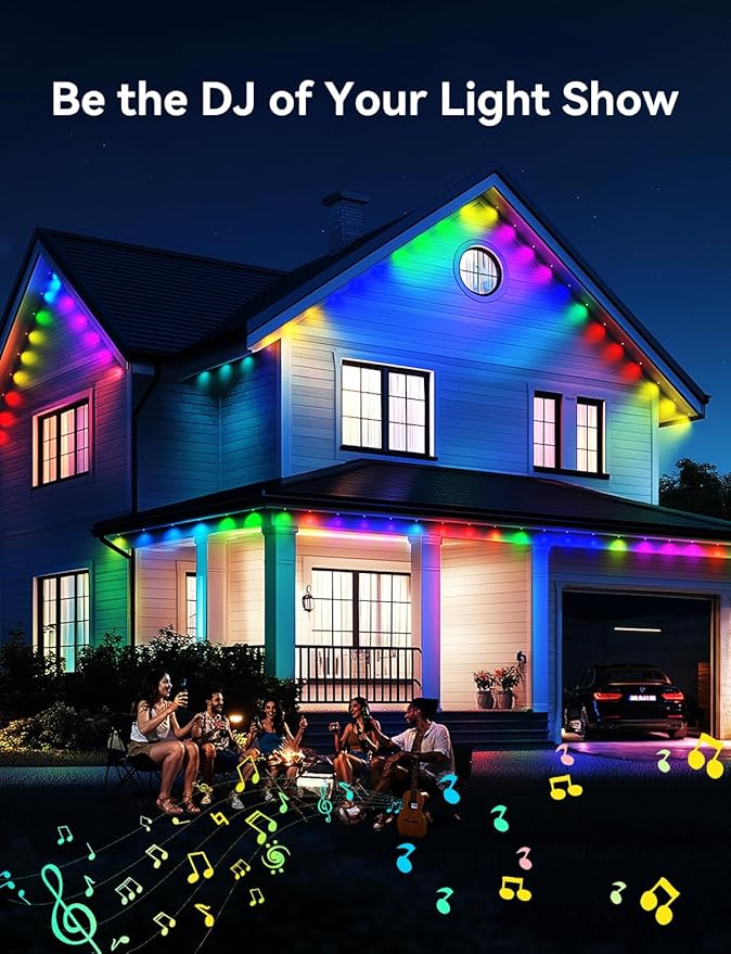 Permanent Outdoor Lights for House, RGB+IC IP67 Waterproof Smart Eave Lights 150ft with 108 LED, Eternity Lighting for Holiday Daily Decor, Work with Remote, APP