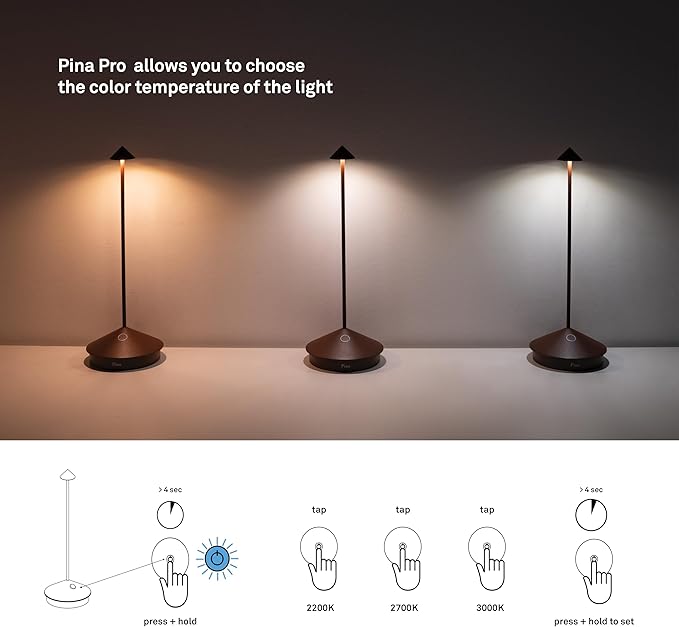 Zafferano, Pina Pro Lamp, Rechargeable Cordless Table Lamp with Touch Controls, Suitable for Indoor and Outdoor, Dimmer, 2200-3000 K, Height 11.4 Inches, Rust Color