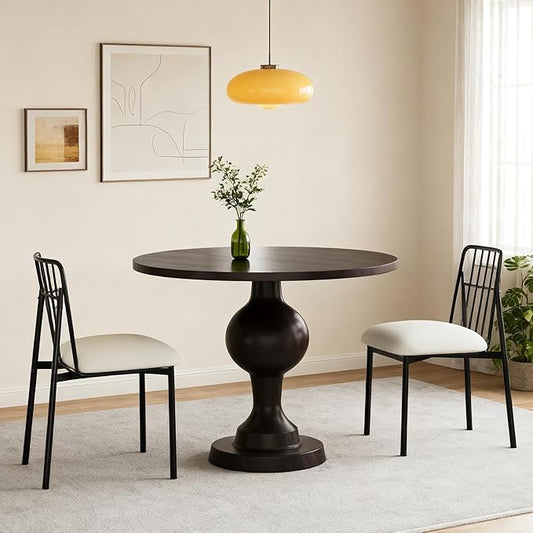 Merax 3-Piece Round Dining Table Set for 2, 31" Aluminum Circle Kitchen Dinner Table with 2 Upholstered Dining Chairs, Metal Legs, for Living Room Apartment Cafe Small Place, Beige+Black